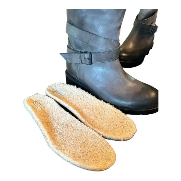 Ross Snow Cristina Distressed Italy Shearling Moto Boots Weatherproof W12 M10.5