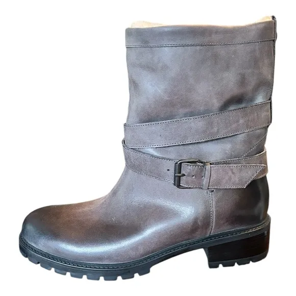 Ross Snow Cristina Distressed Italy Shearling Moto Boots Weatherproof W12 M10.5