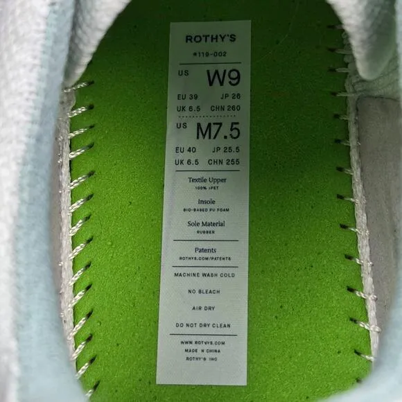 Rothy's The RS02 Sneaker Mint Green Knit Casual Lifestyle Lace Up Shoes Womens 9