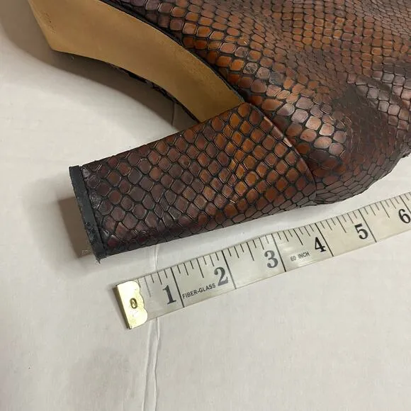 Sacha London Faux Reptile Snakeskin Brown Heeled Ankle Boots Sz 10.5