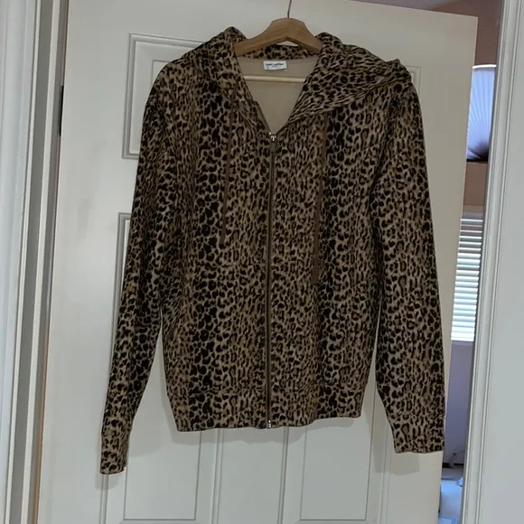 Saint Laurent leopard print jacket with hoodie
