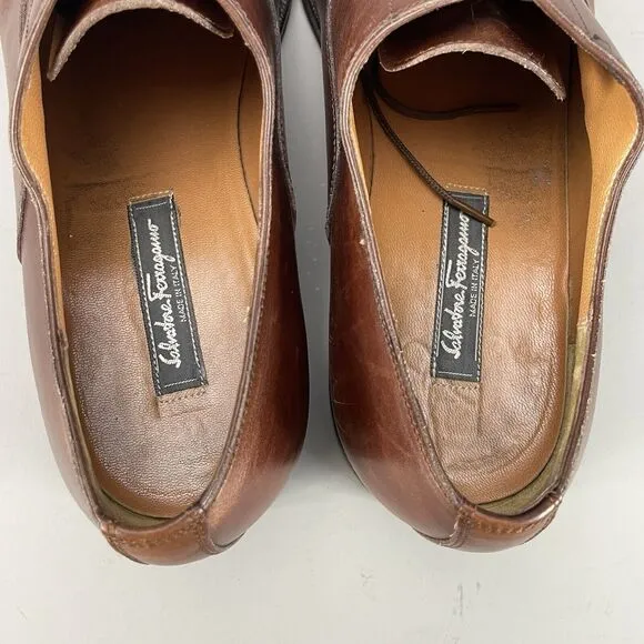 Salvatore Ferragamo Men’s Size 10 Brown Leather Cap Toe Oxfords Dress Shoes EUC