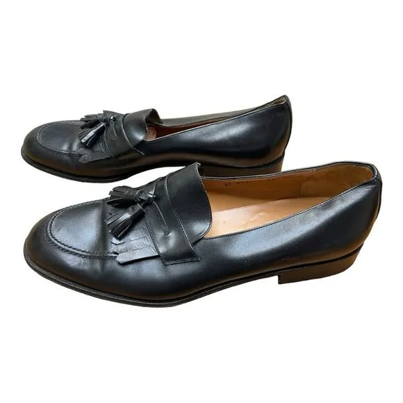 Salvatore Ferragamo Men's Black Leather Kiltie Tassel Loafers Shoes size 10.5 D