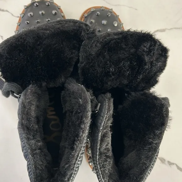 Sam Edelman Bren Quilted Studded Black Moto Boots women’s size 8