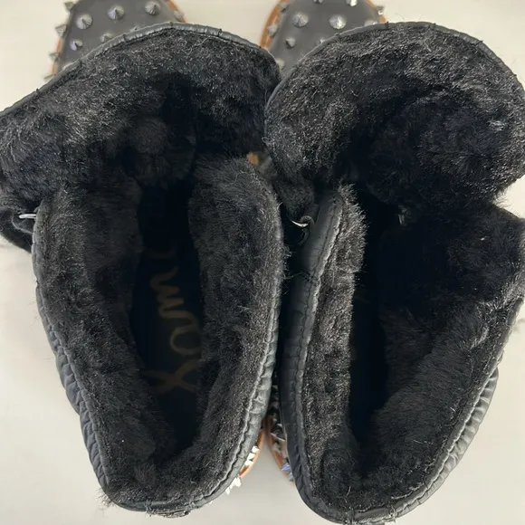 Sam Edelman Bren Quilted Studded Black Moto Boots women’s size 8
