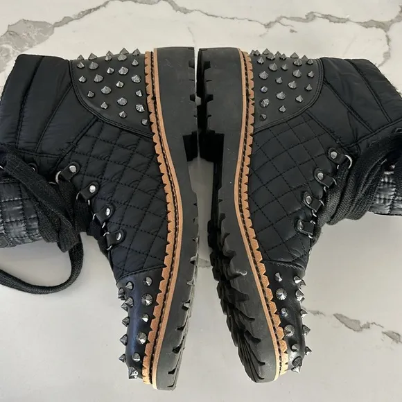Sam Edelman Bren Quilted Studded Black Moto Boots women’s size 8