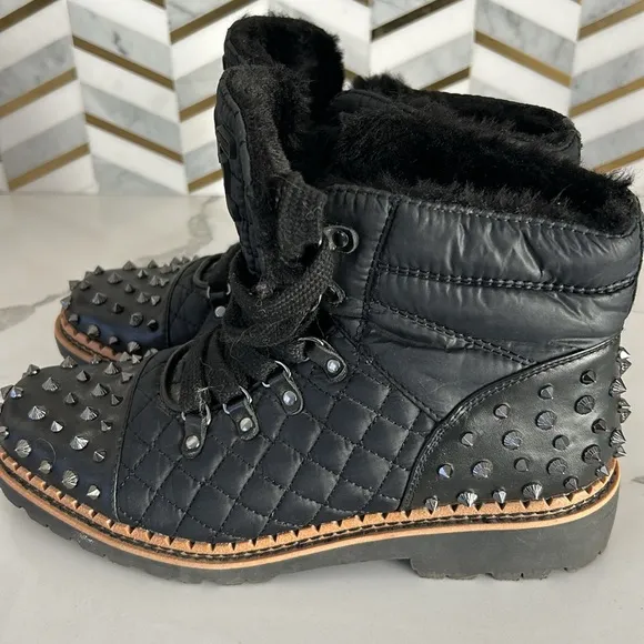Sam Edelman Bren Quilted Studded Black Moto Boots women’s size 8