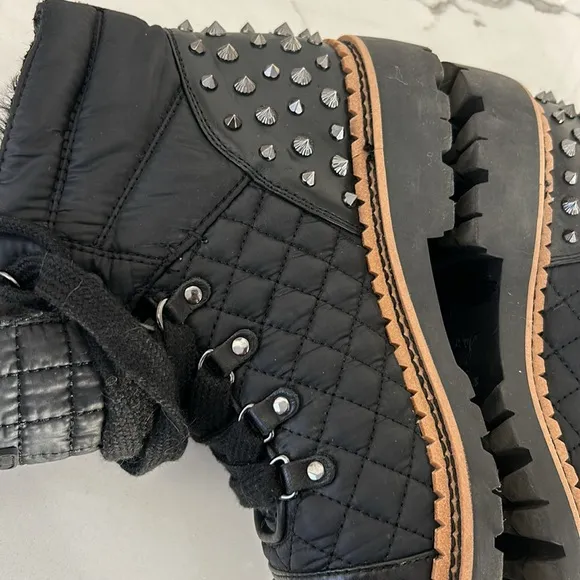 Sam Edelman Bren Quilted Studded Black Moto Boots women’s size 8