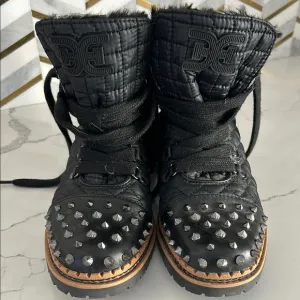 Sam Edelman Bren Quilted Studded Black Moto Boots women’s size 8