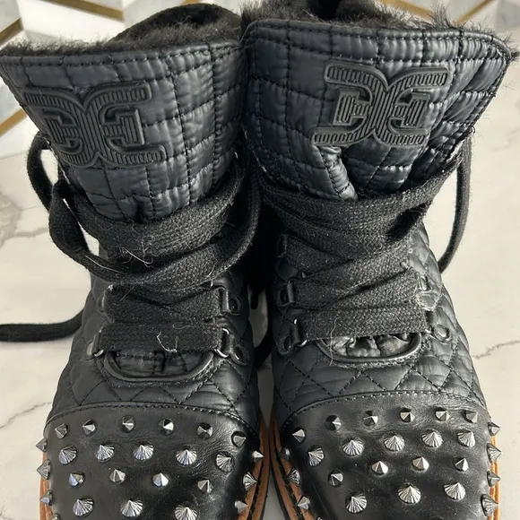 Sam Edelman Bren Quilted Studded Black Moto Boots women’s size 8
