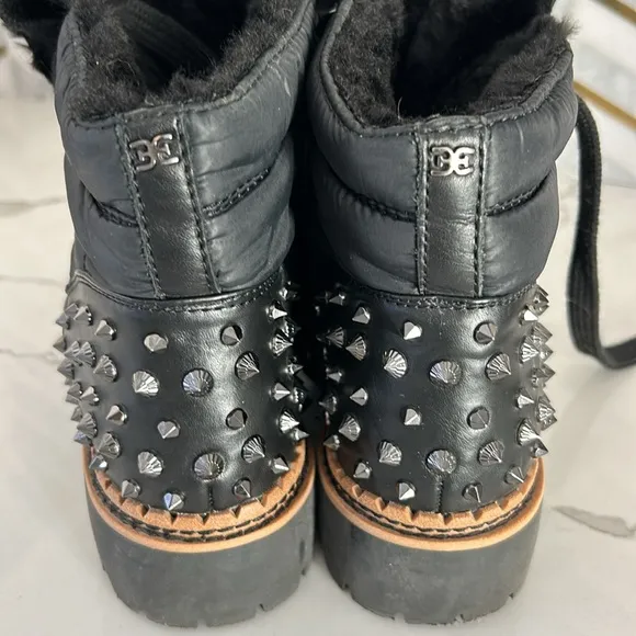 Sam Edelman Bren Quilted Studded Black Moto Boots women’s size 8