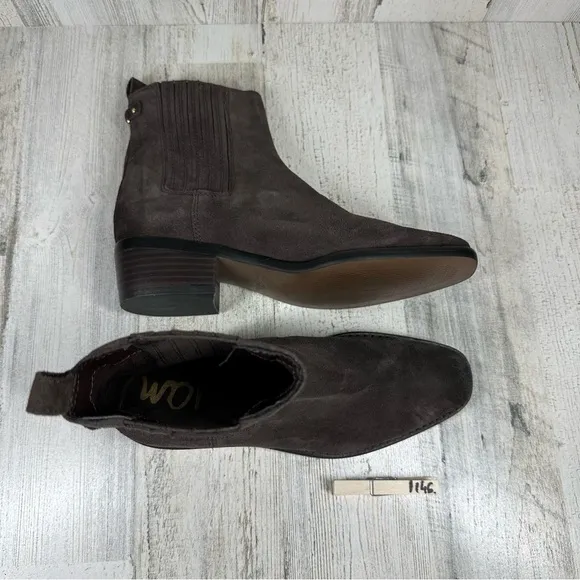 Sam Edelman Bronson Low Stack Heel Bootie in Brown Suede #1146