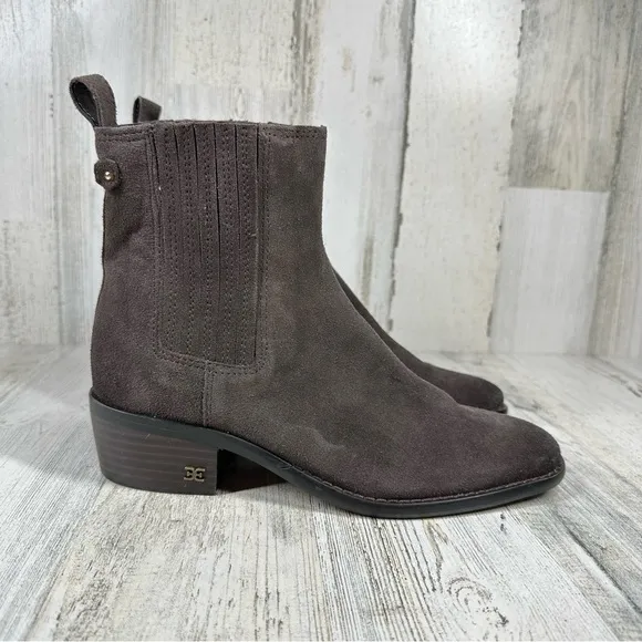 Sam Edelman Bronson Low Stack Heel Bootie in Brown Suede #1146