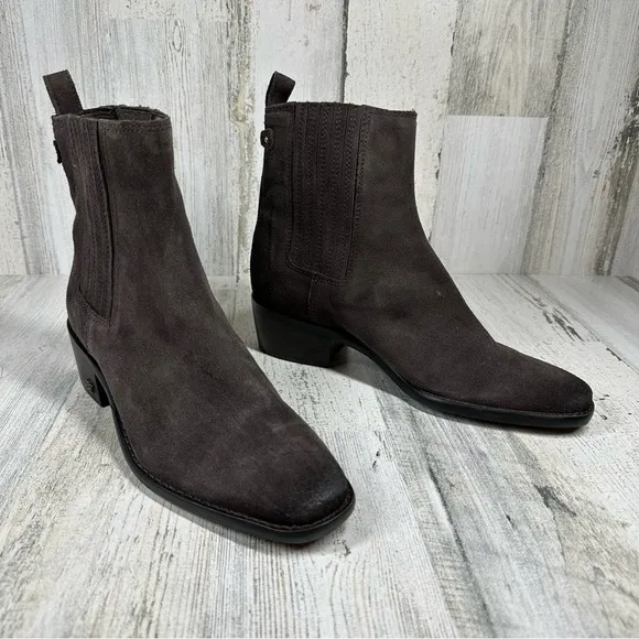 Sam Edelman Bronson Low Stack Heel Bootie in Brown Suede #1146