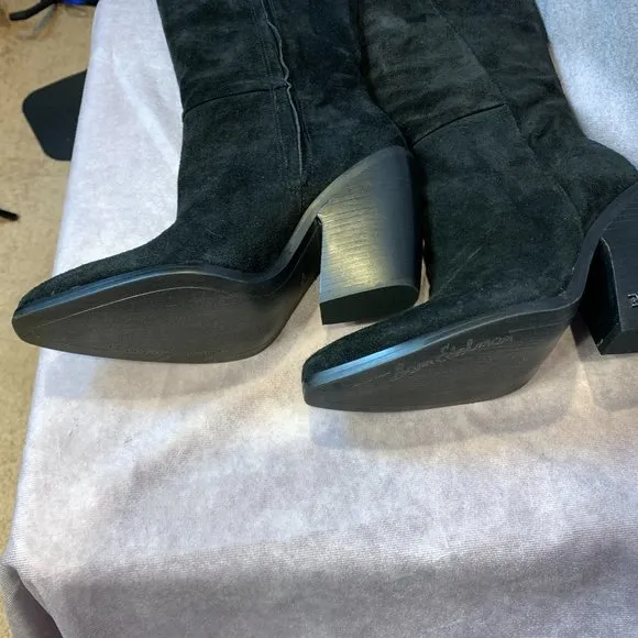 SAM EDELMAN NEW ANNABEL BLACK SUEDE BOOTS, NEW IN REPLACEMENT BOX