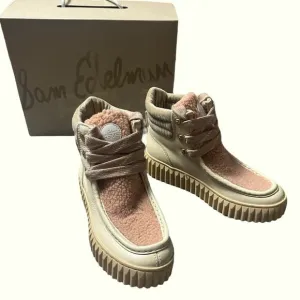 Sam Edelman Reve Fay Leather Sherpa Shoes Ivory Pink NEW