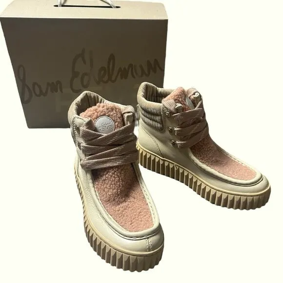 Sam Edelman Reve Fay Leather Sherpa Shoes Ivory Pink NEW