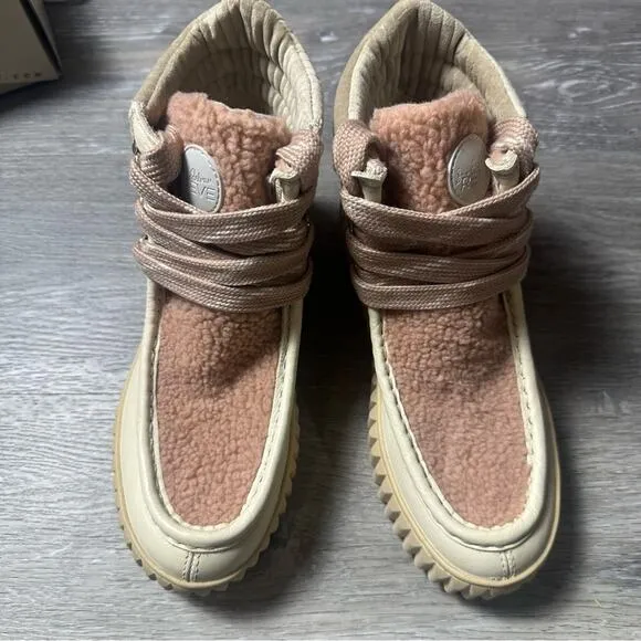 Sam Edelman Reve Fay Leather Sherpa Shoes Ivory Pink NEW