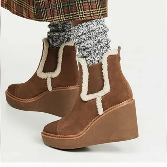 Sam Edelman tan suede with sherpa Reagan Wedge Boots size 7