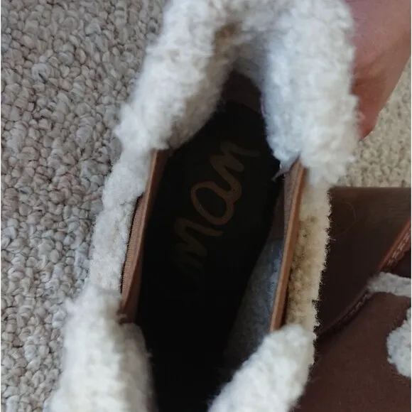 Sam Edelman tan suede with sherpa Reagan Wedge Boots size 7