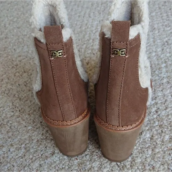 Sam Edelman tan suede with sherpa Reagan Wedge Boots size 7