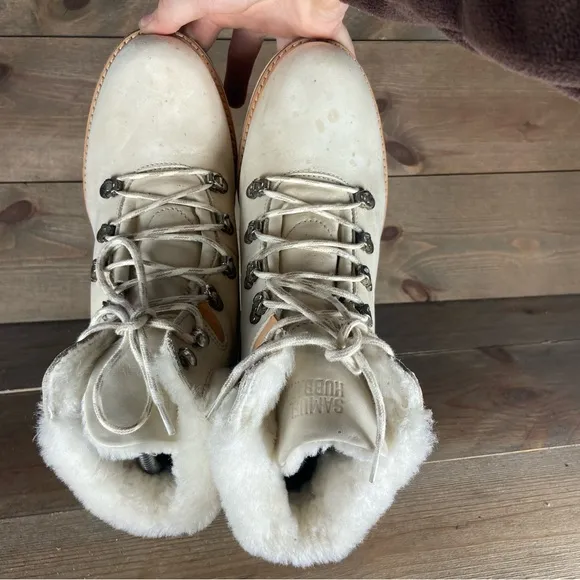 samuel hubbard shear alpine womens size 9 shoes beige shearling lined snow boots