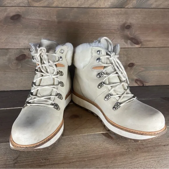 samuel hubbard shear alpine womens size 9 shoes beige shearling lined snow boots