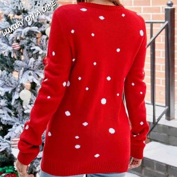 SANTA BABY Christmas Holiday Pom Pom Nose Long Sleeve Knit Sweater Festive Top
