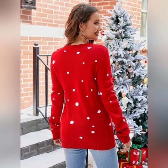 SANTA BABY Christmas Holiday Pom Pom Nose Long Sleeve Knit Sweater Festive Top