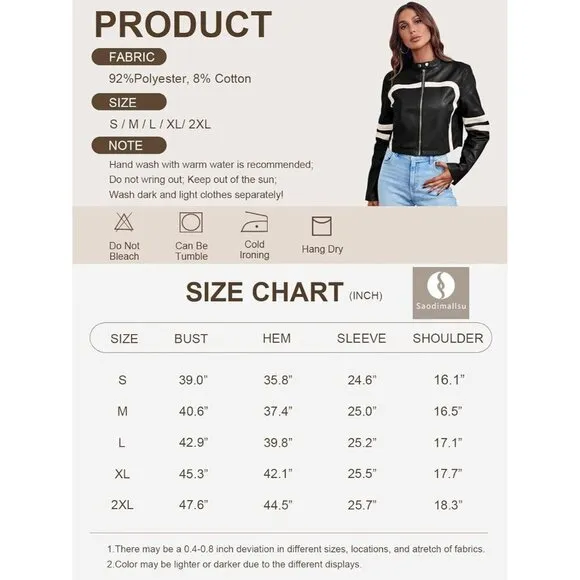 Saodimallsu Women’s Faux Leather purple Jackets Zip Up Collar Cropped coat