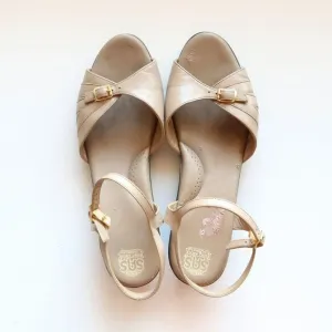 SAS Soft Arch Taupe Leather Open Toe Slingback Comfort Low Wedge Sandals Size 11