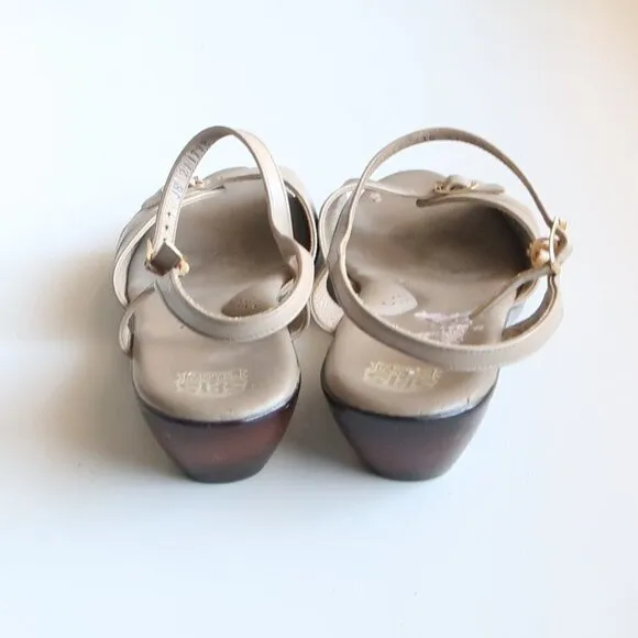 SAS Soft Arch Taupe Leather Open Toe Slingback Comfort Low Wedge Sandals Size 11