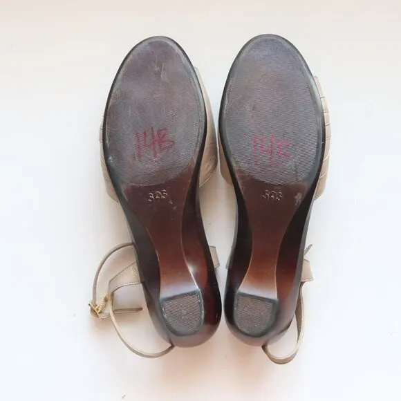 SAS Soft Arch Taupe Leather Open Toe Slingback Comfort Low Wedge Sandals Size 11