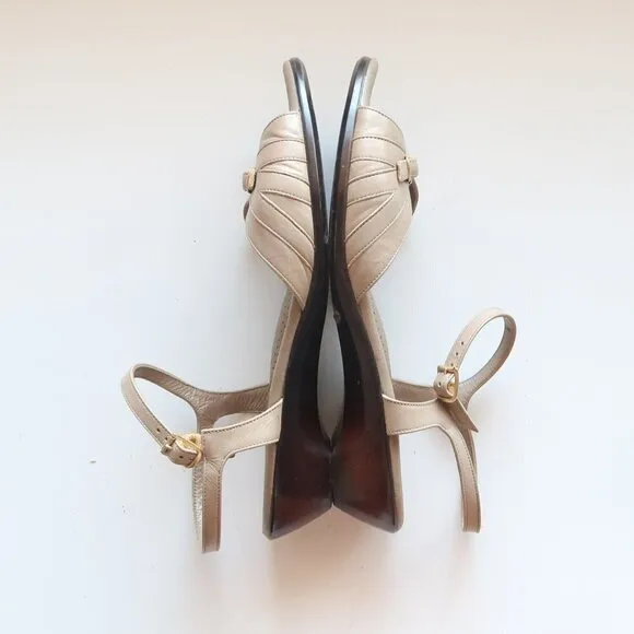 SAS Soft Arch Taupe Leather Open Toe Slingback Comfort Low Wedge Sandals Size 11