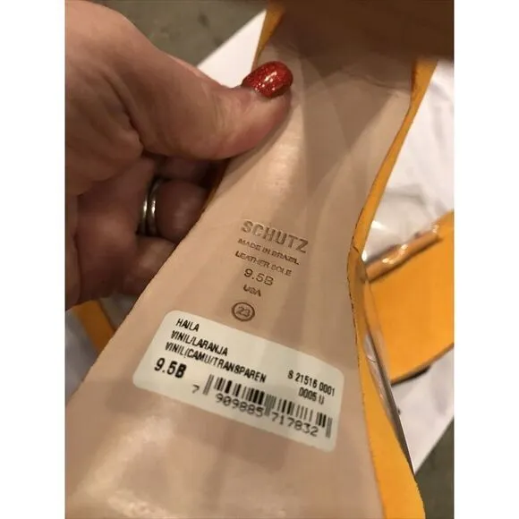 Schultz women shoes 9.5B Haila Transparent Bright Sun Leather Sole Heels NEW