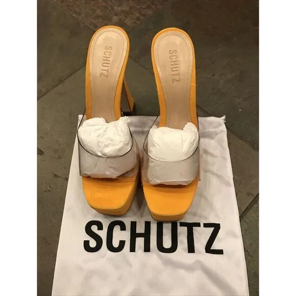 Schultz women shoes 9.5B Haila Transparent Bright Sun Leather Sole Heels NEW