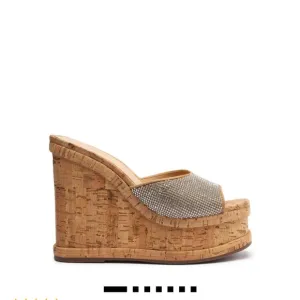Schutz Dalle Crystal Embellished Strap Slip On High Heel Cork Wedges Sandals