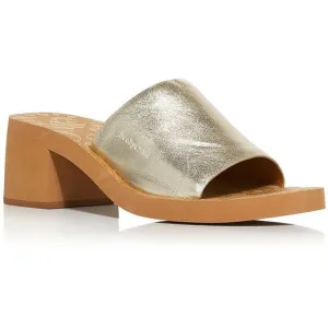 See by Chloe Womens Essie Gold Slip On Casual Open Toe Block Heel Shoes New