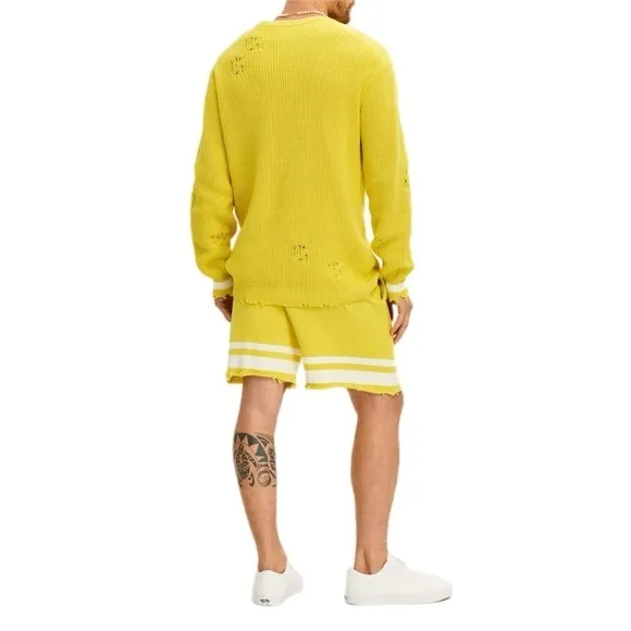 SER.O.YA Unisex Devin Crewneck Distressed Sweater Size XS in Green Sheen