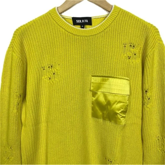 SER.O.YA Unisex Devin Crewneck Distressed Sweater Size XS in Green Sheen