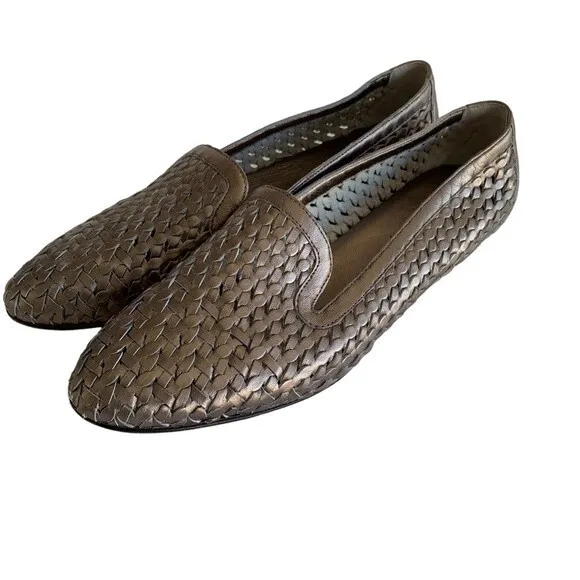 Sesto Meucci Italy Woven Loafer Genuine Leather Metallic Shoes Women's Size 12 N