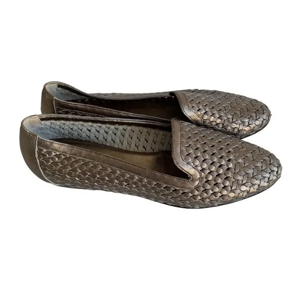 Sesto Meucci Italy Woven Loafer Genuine Leather Metallic Shoes Women's Size 12 N