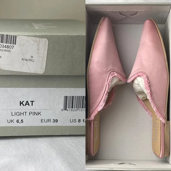 Shellys London New in Box Kat Fringed Loafer Mule Light Pink Sz US 8.5, EU 39