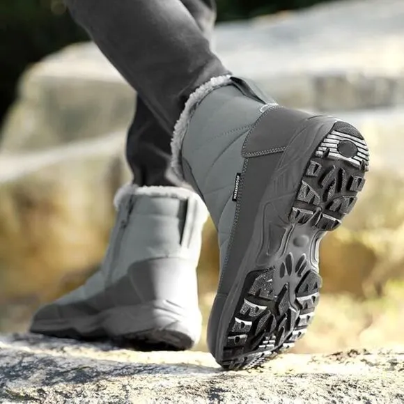 SILENTCARE Men's Warm Snow Boots, Fur Lined Waterproof Grey - Size 10 (1763)