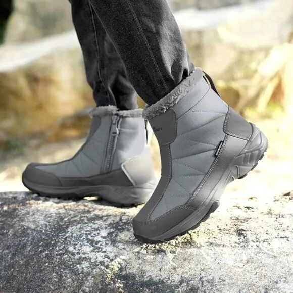 SILENTCARE Men's Warm Snow Boots, Fur Lined Waterproof Grey - Size 10 (1763)