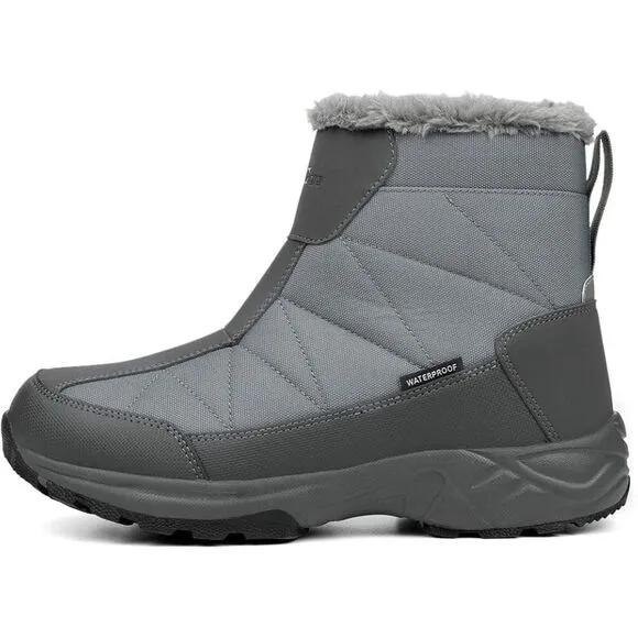 SILENTCARE Men's Warm Snow Boots, Fur Lined Waterproof Grey - Size 10 (1763)