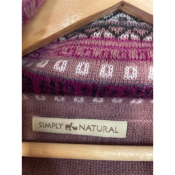 Simply Natural Alpaca Wool Poncho Cowl Hoodie Oversized Fair Isle Knit Sweater L
