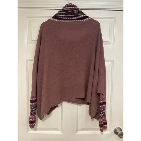Simply Natural Alpaca Wool Poncho Cowl Hoodie Oversized Fair Isle Knit Sweater L