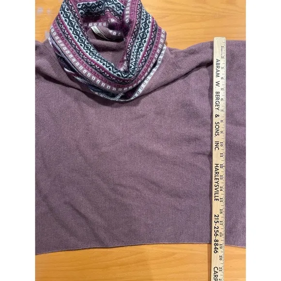Simply Natural Alpaca Wool Poncho Cowl Hoodie Oversized Fair Isle Knit Sweater L