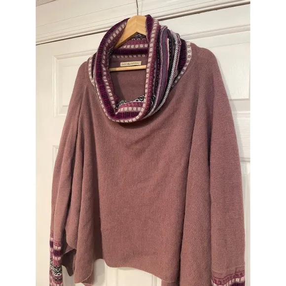 Simply Natural Alpaca Wool Poncho Cowl Hoodie Oversized Fair Isle Knit Sweater L